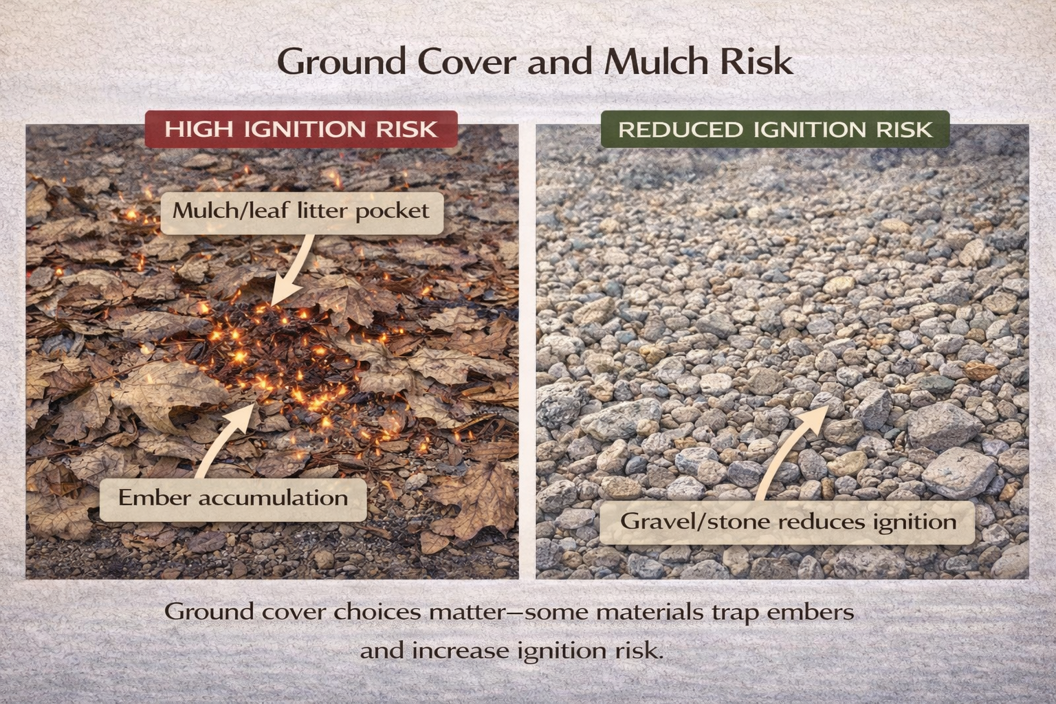 Ground cover and mulch risk: mulch vs gravel